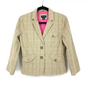 American Eagle Outfitters Blazer Cream Plaid Lined Sport Jacket WMNS M Y2k Retro